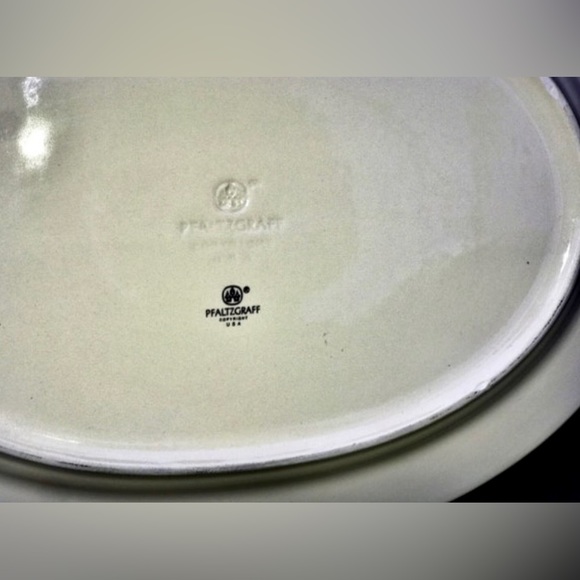 Vintage PFALTZGRAFF Ivory White Blue Striped Edge Floral Oval Serving Plate - Picture 7 of 10
